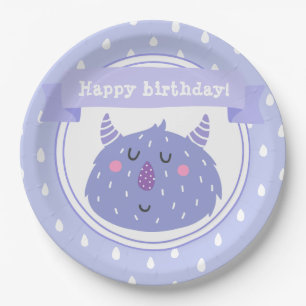 Assiettes En Carton Joyeux anniversaire ! Monstre pourpre mignon