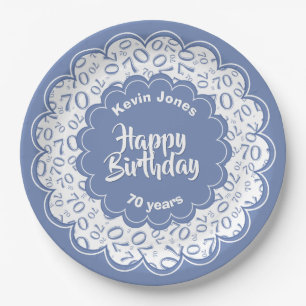 Assiettes En Carton Joyeux anniversaire motif bleu et blanc