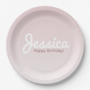 Assiettes En Carton Joyeux anniversaire, Nom personnalisable   Rose Om