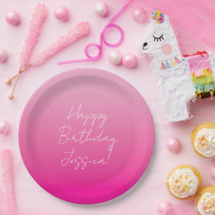 Assiettes En Carton Joyeux Anniversaire ombré rose clair et chaud