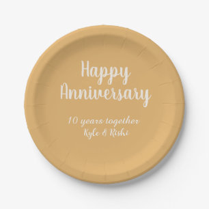 Assiettes En Carton Joyeux anniversaire or blanc 10 ans nom date 