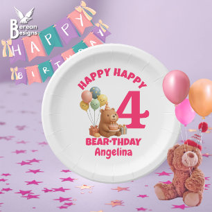 Assiettes En Carton Joyeux Anniversaire Ourson Mignon 4ème Anniversair