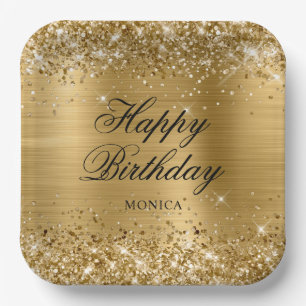 Assiettes En Carton Joyeux Anniversaire Pailleté Or Feuille Fancy