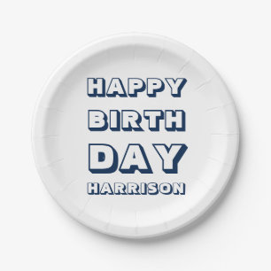 Assiettes En Carton Joyeux anniversaire Personnalisé Nom marine bleu e
