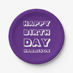 Assiettes En Carton Joyeux anniversaire Personnalisé Nom pourpre Moder