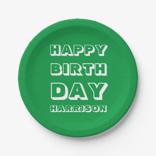 Assiettes En Carton Joyeux anniversaire Personnalisé Nom vert blanc m