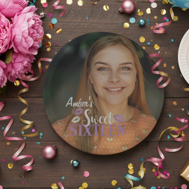 Assiettes En Carton Joyeux Anniversaire Personnalisé Plaque de Papier  (Happy Birthday Personalized Photo Paper Plate)