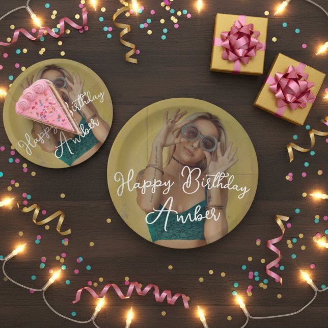 Assiettes En Carton Joyeux Anniversaire Personnalisé Plaque de Papier  (Happy Birthday Personalized Photo Paper Plate)