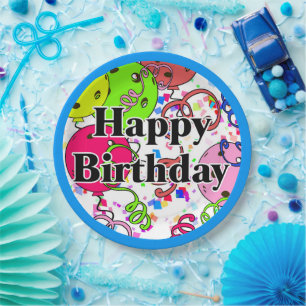 Assiettes En Carton Joyeux Anniversaire Pickleball Ballons Confetti Bl
