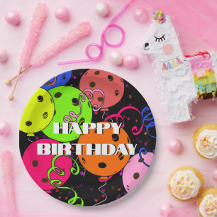 Assiettes En Carton Joyeux Anniversaire Pickleball Ballons Confetti No