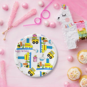 Assiettes En Carton Joyeux Anniversaire Plaques de papier Camions Bus