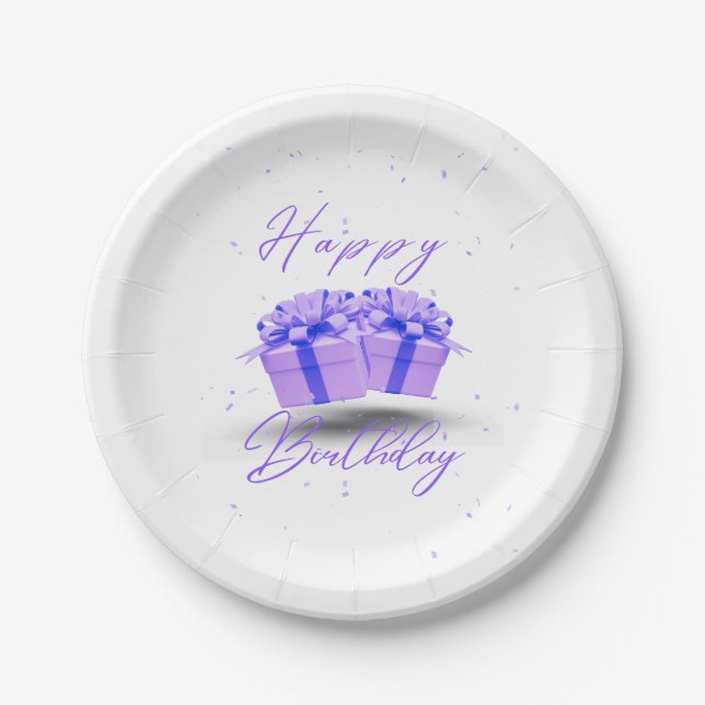 Assiettes En Carton Joyeux Anniversaire Plutôt Violet Plaques en papie (Devant)