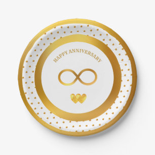 Assiettes En Carton Joyeux Anniversaire Points Dorés