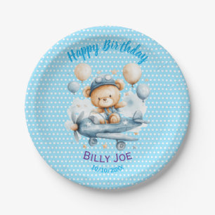 Assiettes En Carton Joyeux Anniversaire Polka Dot mignonne Ours en Ted