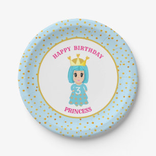 Assiettes En Carton Joyeux Anniversaire Princesse & Confettis Dorés