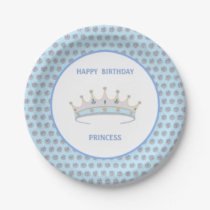 Assiettes En Carton Joyeux Anniversaire Princesse & Diadème & Confetti