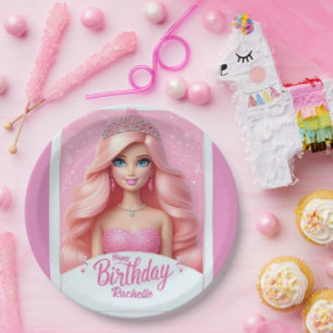 Assiettes En Carton Joyeux Anniversaire Princesse Rose Personnalisé