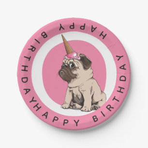 Assiettes En Carton Joyeux anniversaire   Pugicorn