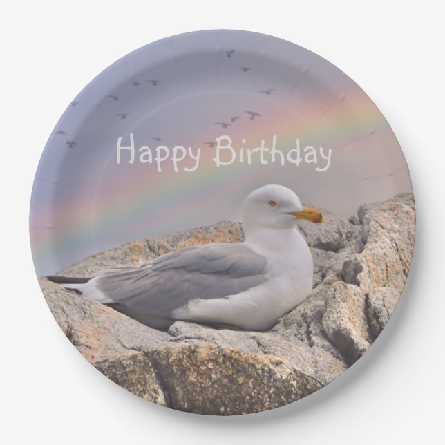 Assiettes En Carton Joyeux anniversaire Rainbow Seagull (Devant)