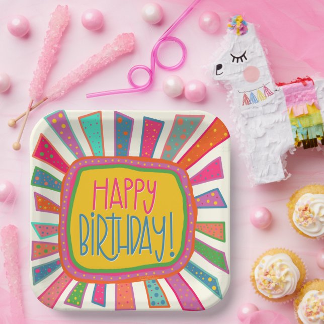 Assiettes En Carton ‘Joyeux Anniversaire Rayons Inspirivity Amusant Co (Fête)