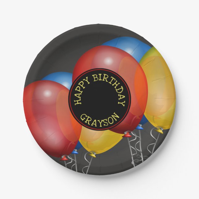 Assiettes En Carton Joyeux anniversaire Retro Chalkboard et Balloons (Devant)