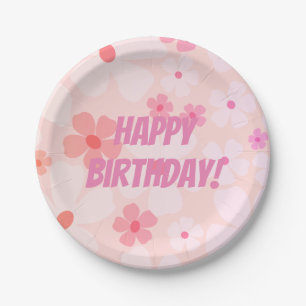 Assiettes En Carton Joyeux Anniversaire Rose Peach Flower Power