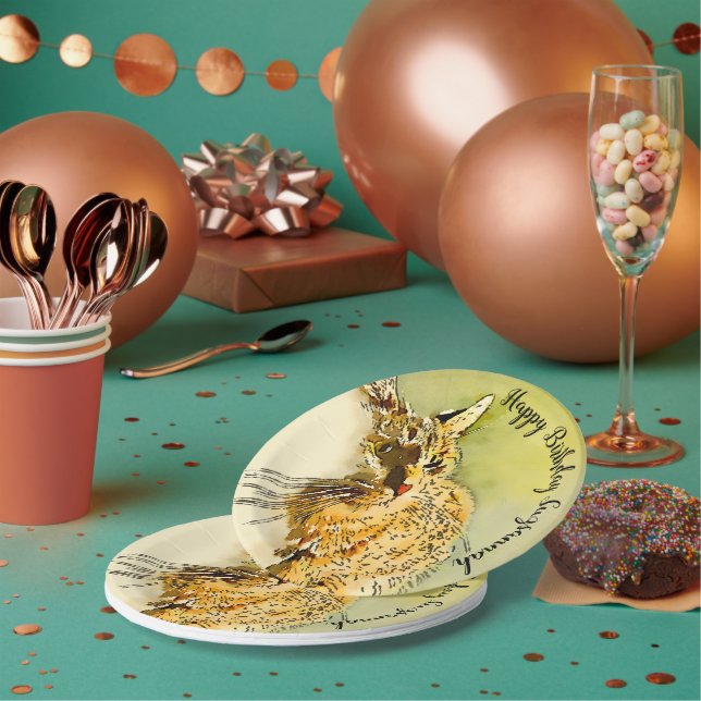 Assiettes En Carton Joyeux Anniversaire Rouge Tabby Chat Whiskers Aqua (Multi)