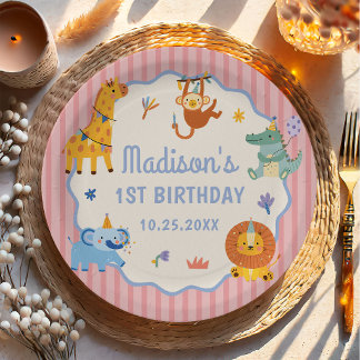 Assiettes En Carton Joyeux Anniversaire Safari Animaux Mignons 1 an