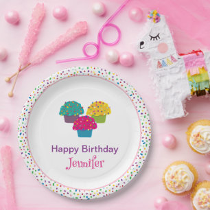 Assiettes En Carton Joyeux Anniversaire Whimsical Frosted Cupcake