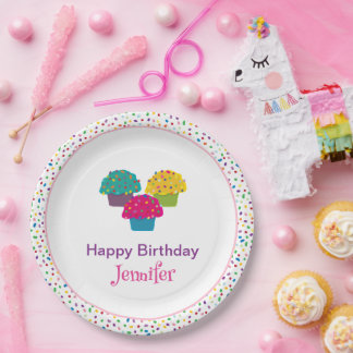 Assiettes En Carton Joyeux Anniversaire Whimsical Frosted Cupcake