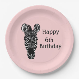 Assiettes En Carton Joyeux Anniversaire Zèbre avec Âge pour Fille