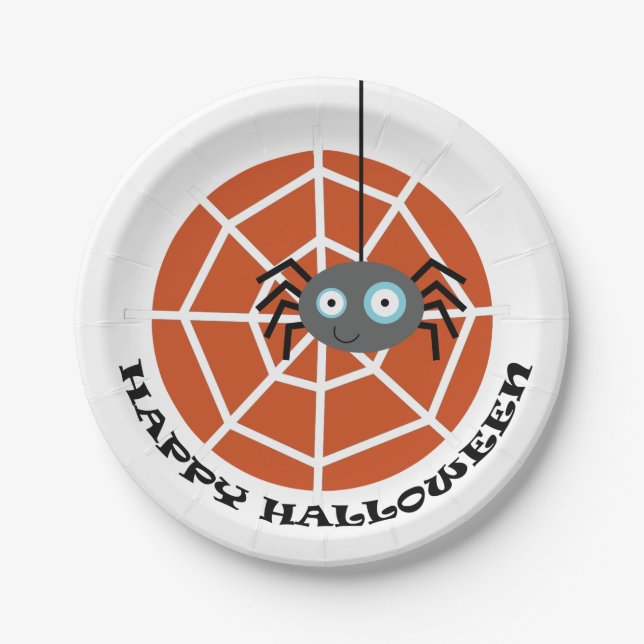 Assiettes En Carton Joyeux Araignée d'Halloween (Devant)