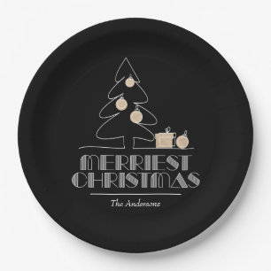 Assiettes En Carton Joyeux arbre de Noël noir