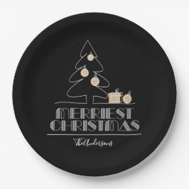Assiettes En Carton Joyeux arbre de Noël noir