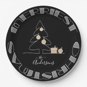 Assiettes En Carton Joyeux arbre de Noël noir