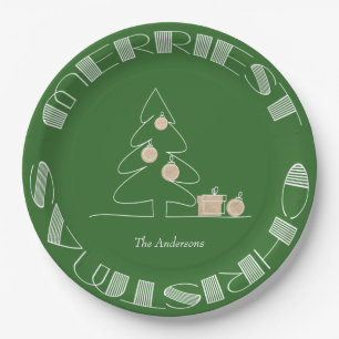 Assiettes En Carton Joyeux arbre de Noël vert