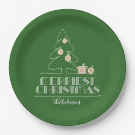 Assiettes En Carton Joyeux arbre de Noël vert