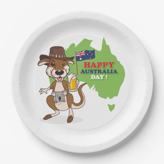 Assiettes En Carton Joyeux Australia Day Kangaroo Koala (Devant)