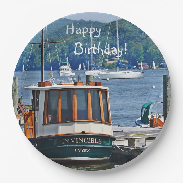 Assiettes En Carton Joyeux bateau d'anniversaire (Devant)