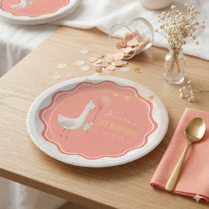 Assiettes En Carton joyeux canard 1er anniversaire personnalisé