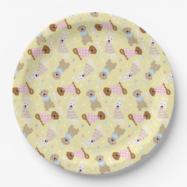 Assiettes En Carton Joyeux Chiens de Pâques (Devant)