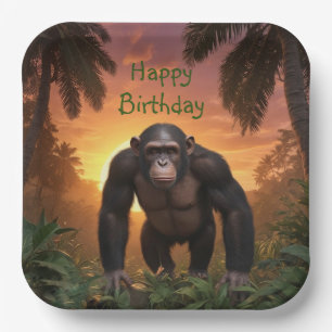 Assiettes En Carton Joyeux Chimp d'anniversaire