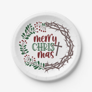 Assiettes En Carton Joyeux CHRISTmas Worship Wreath Party