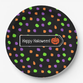Assiettes En Carton Joyeux Citrouille d'Halloween Polka Dot