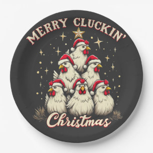 Assiettes En Carton Joyeux clucage Noël Funny Chicken Roosters