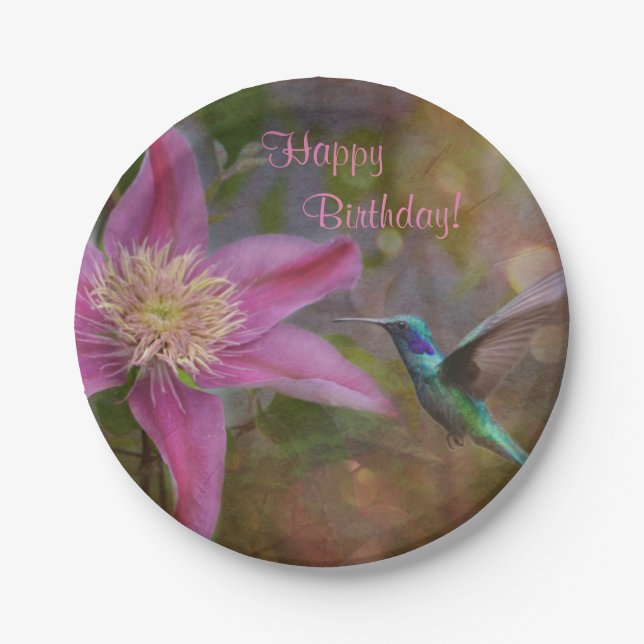 Assiettes En Carton Joyeux colibri d'anniversaire (Devant)