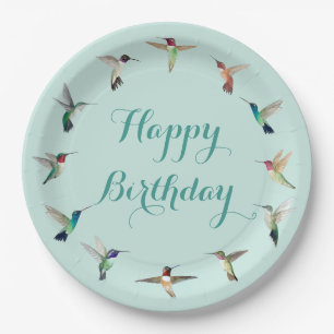 Assiettes En Carton Joyeux colibri d'anniversaire