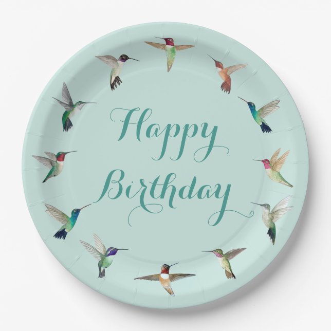 Assiettes En Carton Joyeux colibri d'anniversaire (Devant)