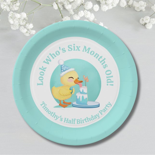 Assiettes En Carton Joyeux demi-anniversaire bébé canard avec fête de  (Créateur téléchargé)