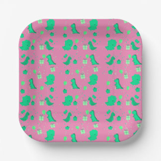 Assiettes En Carton Joyeux Dinomight Anniversaire vert rose